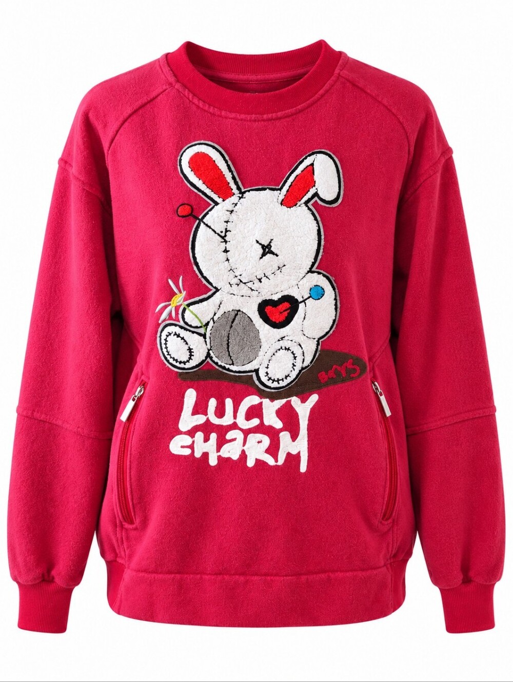 BKYS Lucky Charm Bunny Graphic Sweatshirt Women's Large Red Pullover Pockets